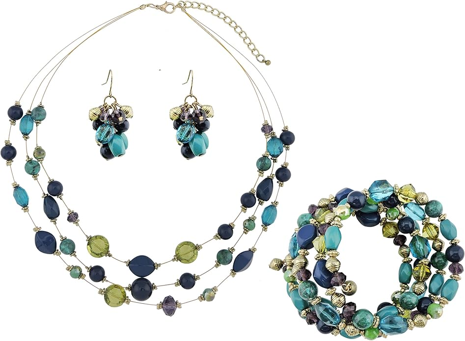 3 Layers Illusion Wire Beaded Statement 19.5" Necklace for Women